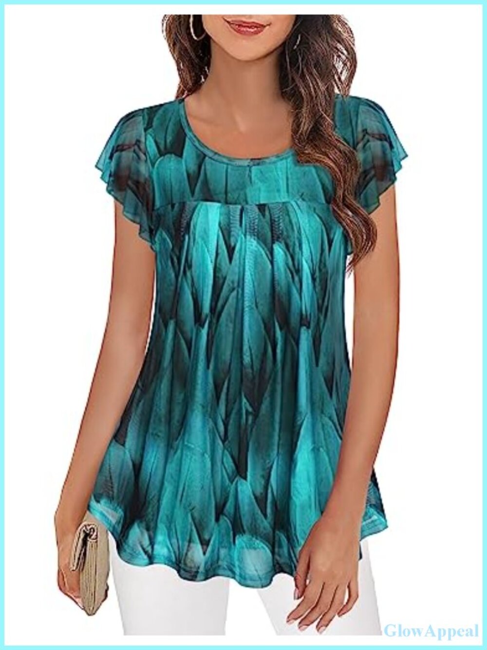 Elegant Women's Ruffle Sleeve Mesh Tunic Blouse Floral Summer